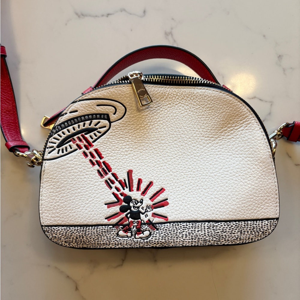 Coach Purse Disney Keith Haring Mickey Mouse Satchel Crossbody Camera Bag White